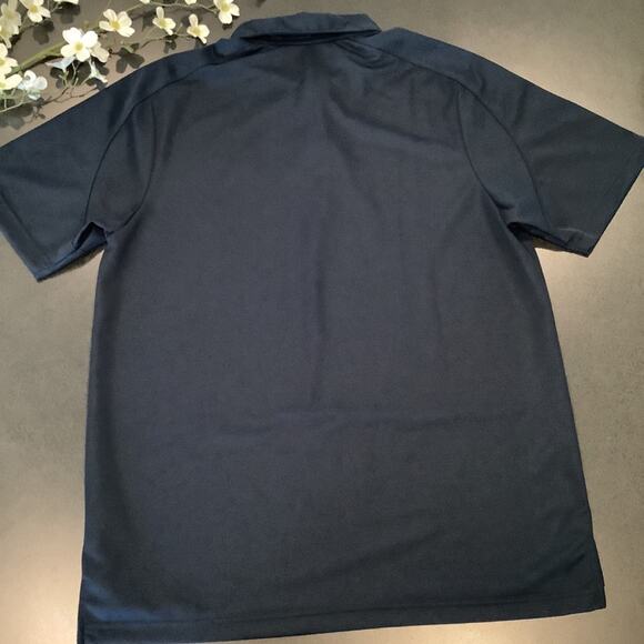 Nike Swoosh Logo Polo Shirt Textured Navy Blue Shoulder Yoke - Picture 6 of 9